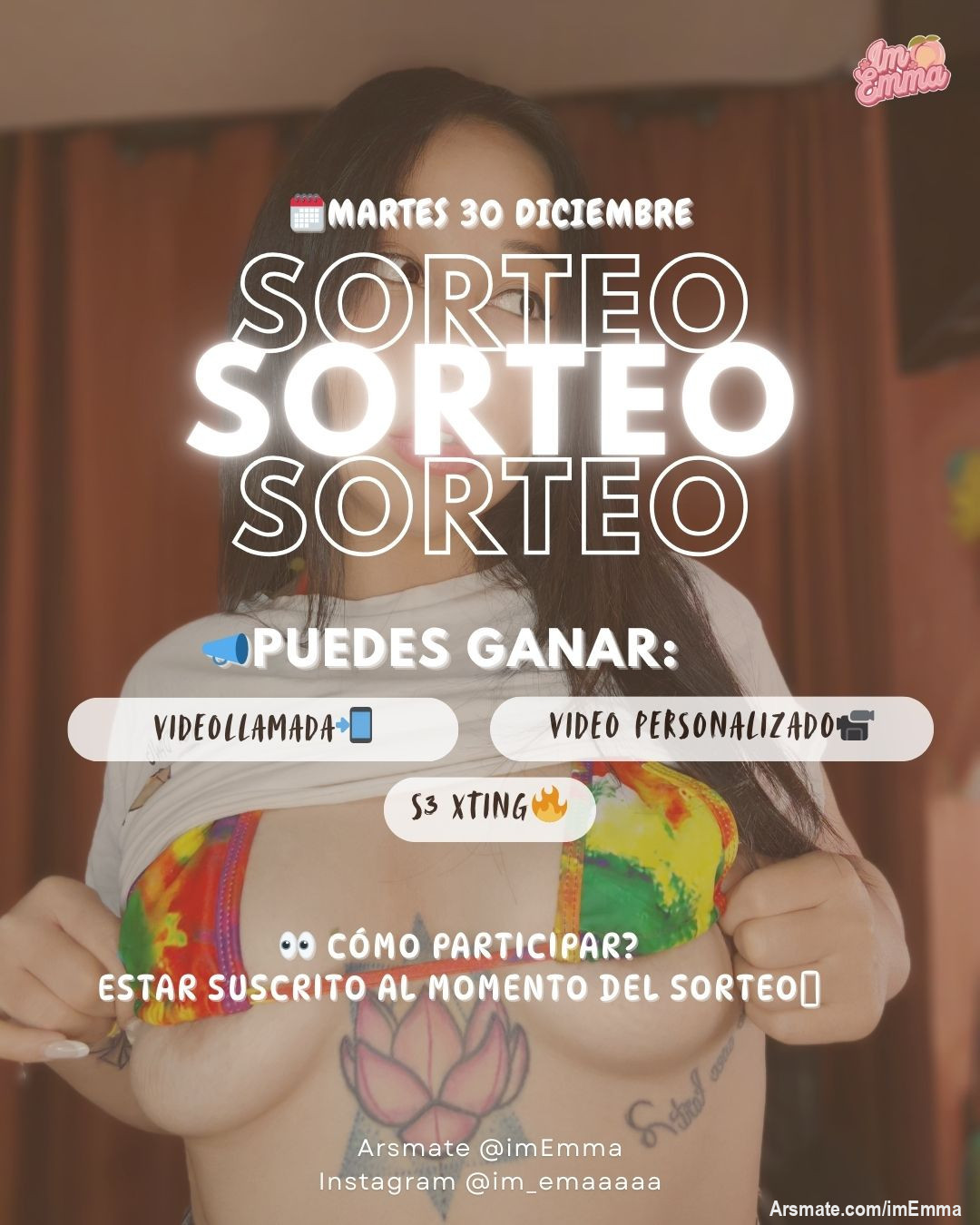 📣Se viene NUEVO SORTEO🎁🎅🏼!
Este 30 de DICIEMBRE sortearé: 
1 VIDEOLLAMADA📲
1 SEXTING (15min) -con todo incluido-🔥
1 VIDEO PERSONALIZADO (5min)📹

✨Requisito:
-Estar suscrito al momento del sorteo (30diciembre)

y LISTO! ya estás participando♥️ 
👉🏼 recuerda renovar tu suscripción en caso de que lo necesites🤭
te espero para enviarte 🎁✨