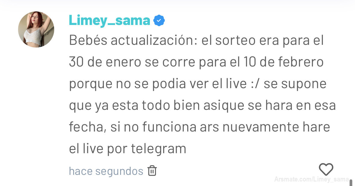 Bebes el sorteo para grabar conmigo lo aplace por problemas con el live, me dio fiebre y tuve que venir a peru de urgencia. Se me junto todo, aclaro para que no piensen mal. Yo no los engaño jamas! Y yo necesito grabar asique no me sirve de nada hacer sorteos falsos, besos! 💕