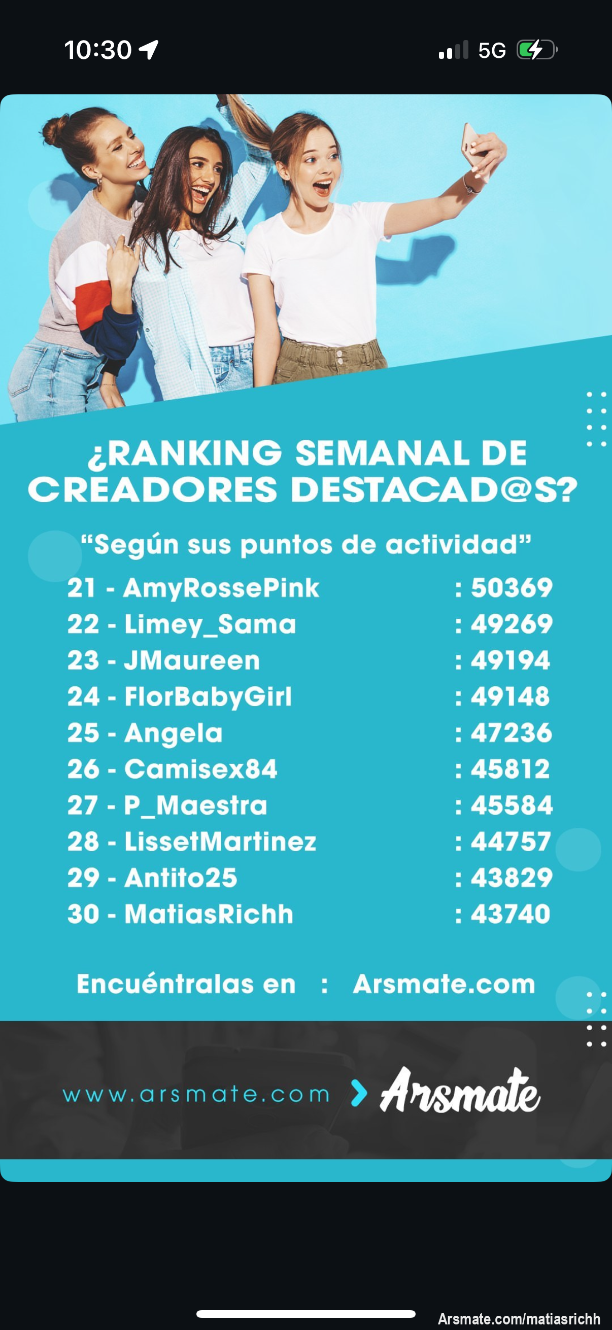 Número 30  en el ranking semanal en 3 dias🔥 por algo será 👀